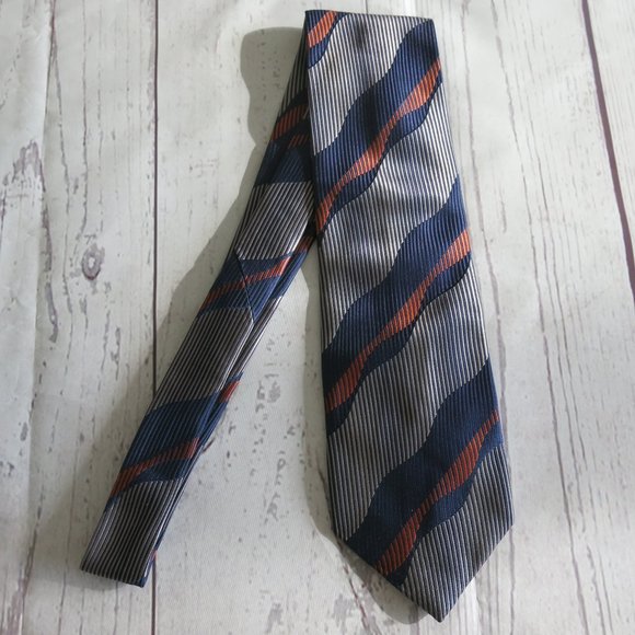 Ferrara Multicolor Textured Woven Striped 100% Silk Neck Tie - Picture 3 of 6